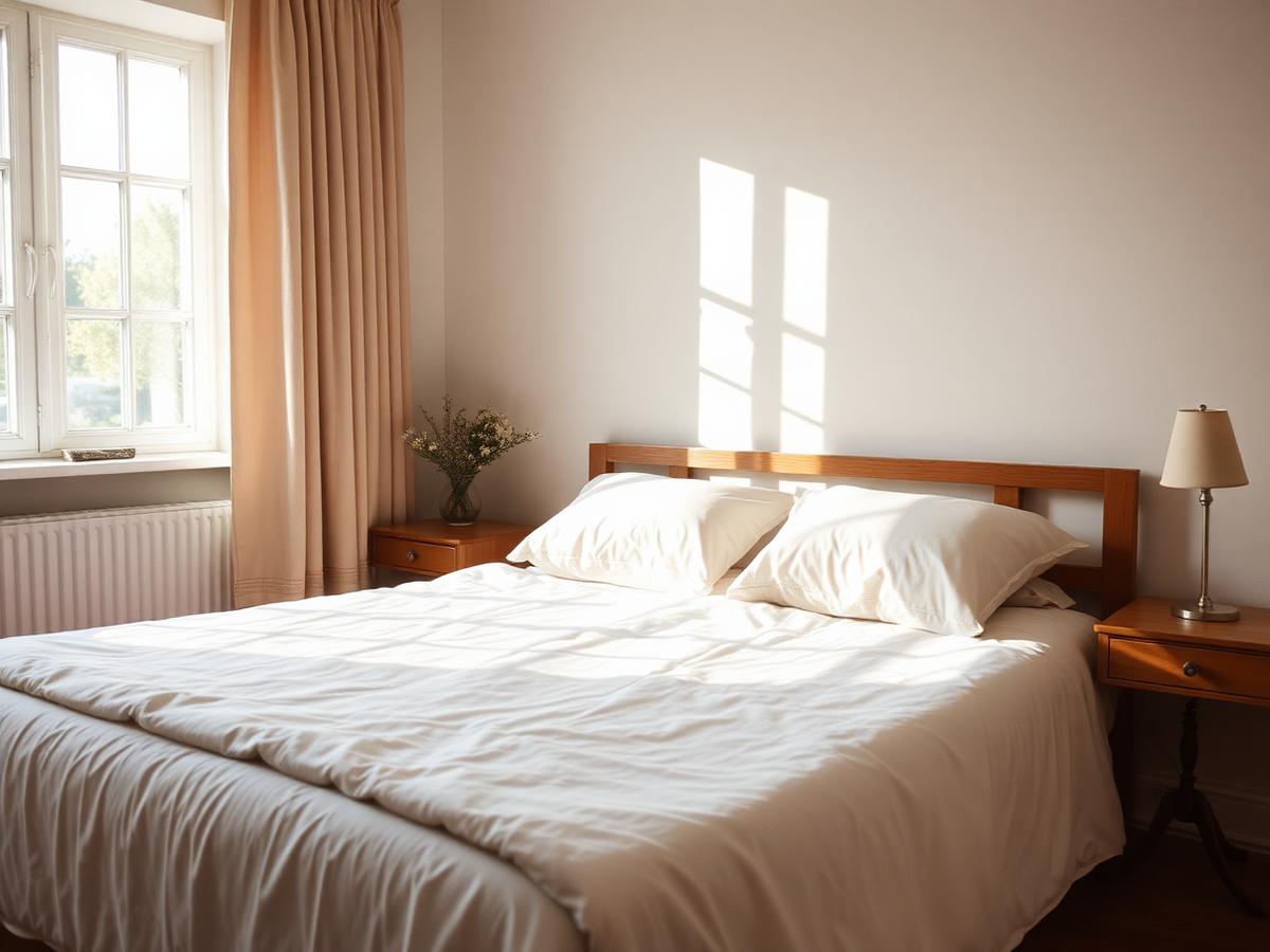 Een rustige, opgeruimde slaapkamer met daglicht